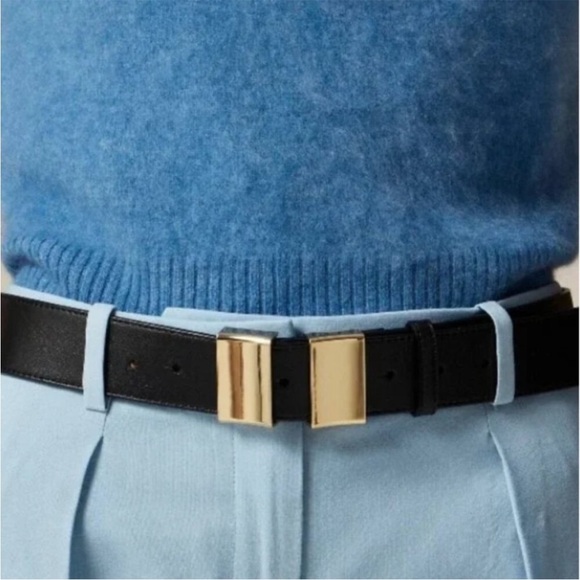 J Crew Double buckle belt in Italian leather Black Small shiny gold hardware - Picture 5 of 13